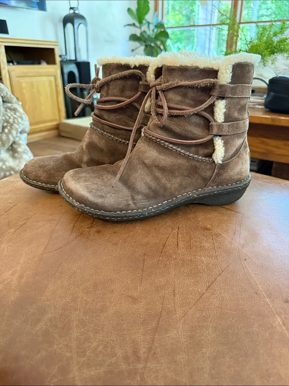 UGG Brown Suede Shearling-Lined Ankle Boots